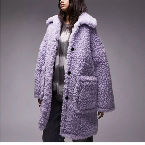 Topshop chunky faux shearling teddy midi coat - Picture 4 of 4